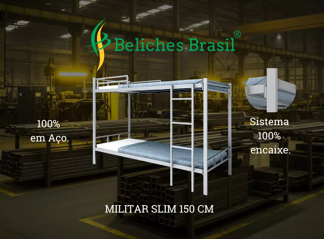 Beliche Militar Slim 150 CM 100% Aço e Encaixe Beliches Brasil®